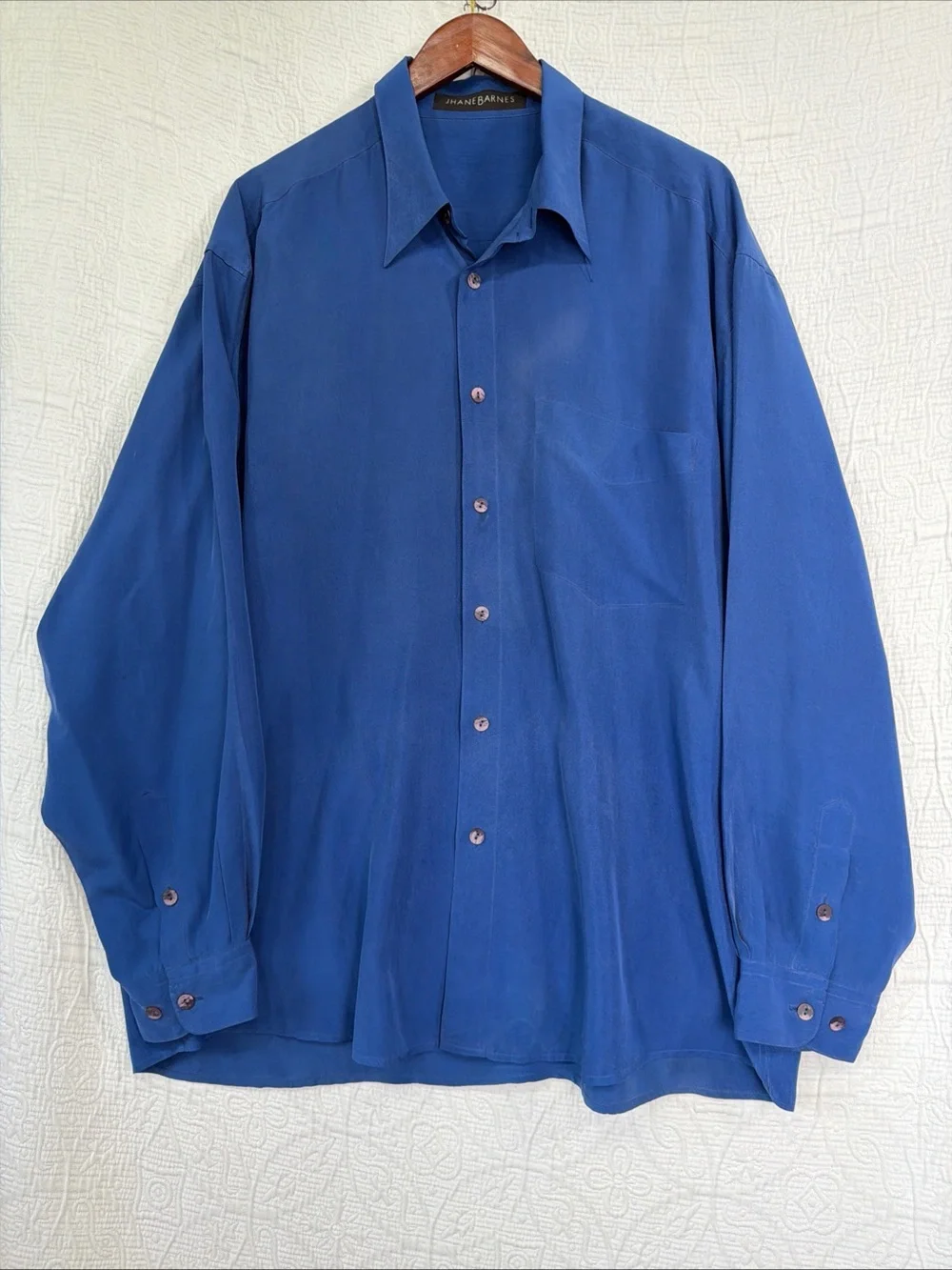 Jhane Barnes 100 Silk Mens XL Shirt Vintage Royal Hue Blue Luxury NEEDS CLEANED